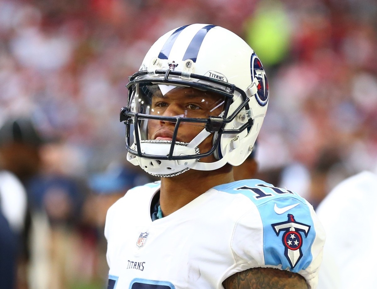 Tennessee Titans wide receiver Rishard Matthews looks on from the sideline during a 2017 game