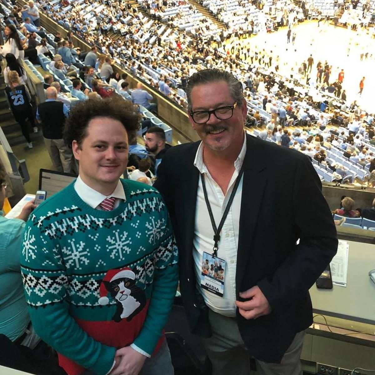 Owning this holiday sweater that I wore to Carolina's win over Gonzaga is a privilege, as was sitting beside Ed Hardin for the past three years.