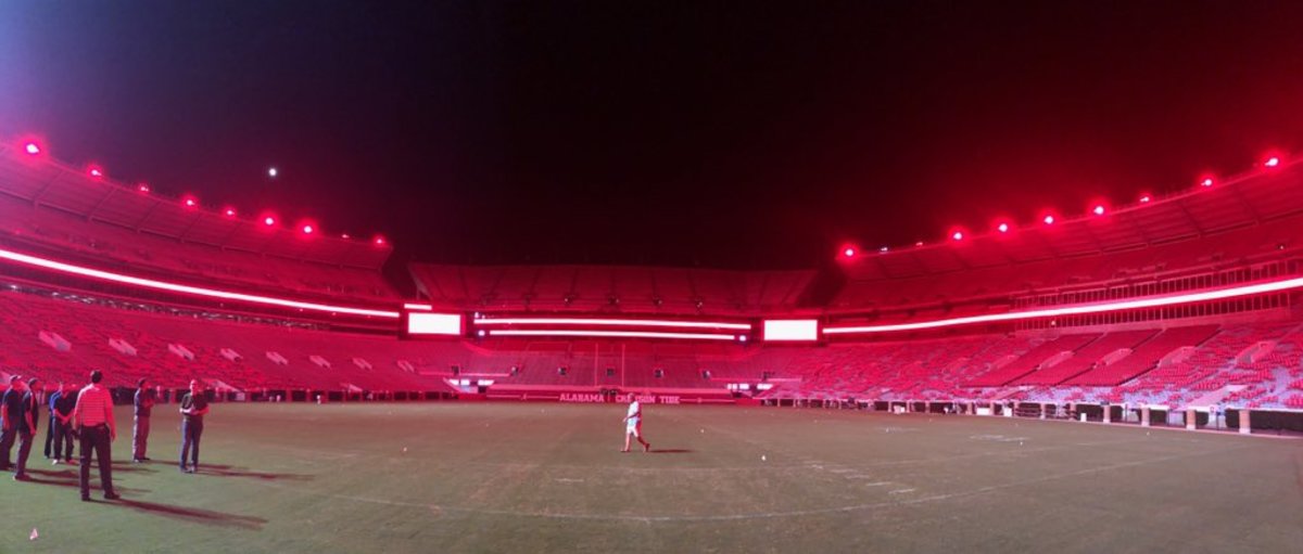 The new LED lighting at Bryant-Denny Stadium can indeed go red