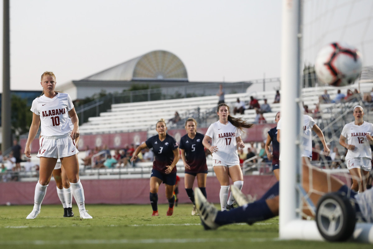 Sophomore Riley Mattingly watches the play as Alabama soccer defeated South Alabama, 4-0