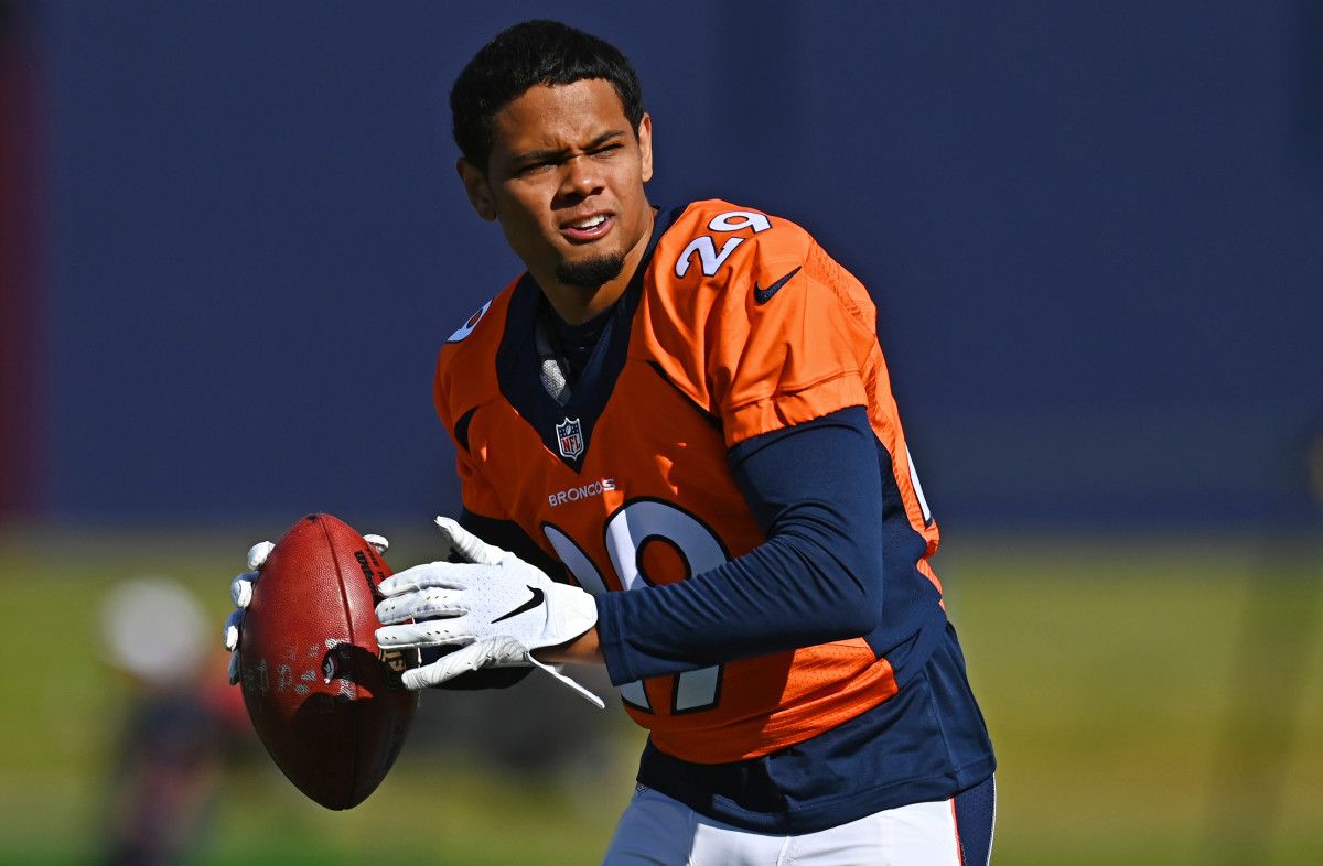 Denver Broncos cornerback Bryce Callahan (29) during drills at the UCHealth Training Center.