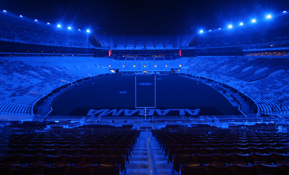 Bryant-Denny Stadium in blue