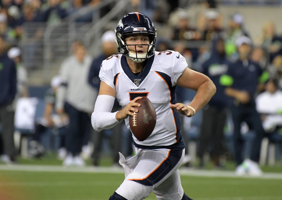 Denver Broncos quarterback Drew Lock (3) throws the ball against the Seattle Seahawks in the fourth quarter at CenturyLink Field. The Seahawks won 22-14.