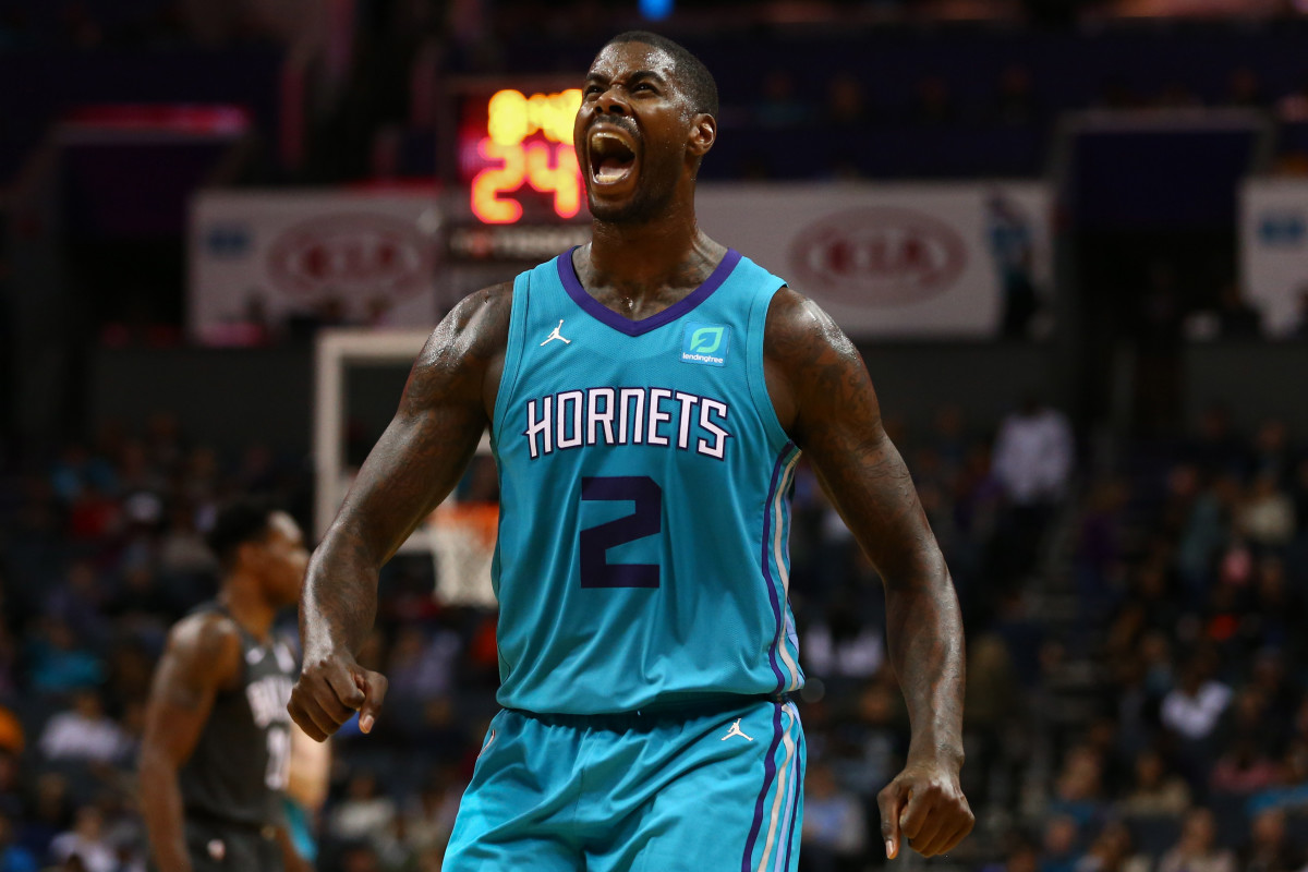 Charlotte Hornets forward Marvin Williams (2) reacts in the second half against the Brooklyn Nets at Spectrum Center. (Jeremy Brevard-USA TODAY Sports)