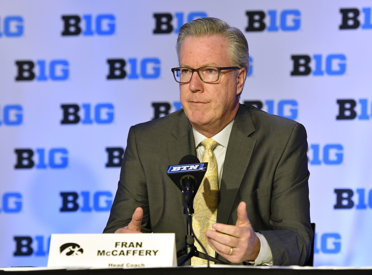 Iowa coach Fran McCaffery answers a question during Wednesday's Big Ten basketball media day.