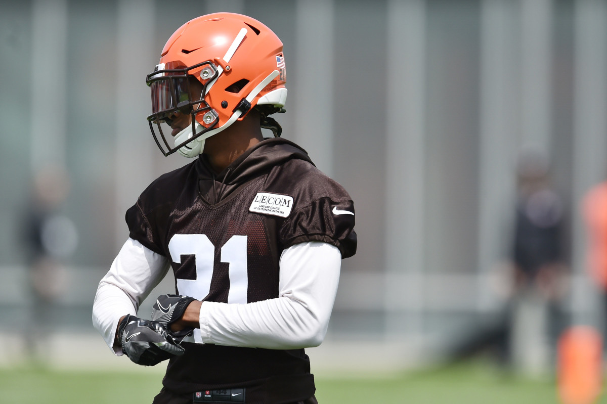 May 15, 2019; Berea, OH, USA; Cleveland Browns cornerback Denzel Ward (21) during organized team activities at the Cleveland Browns training facility. Mandatory Credit: Ken Blaze-USA TODAY Sports