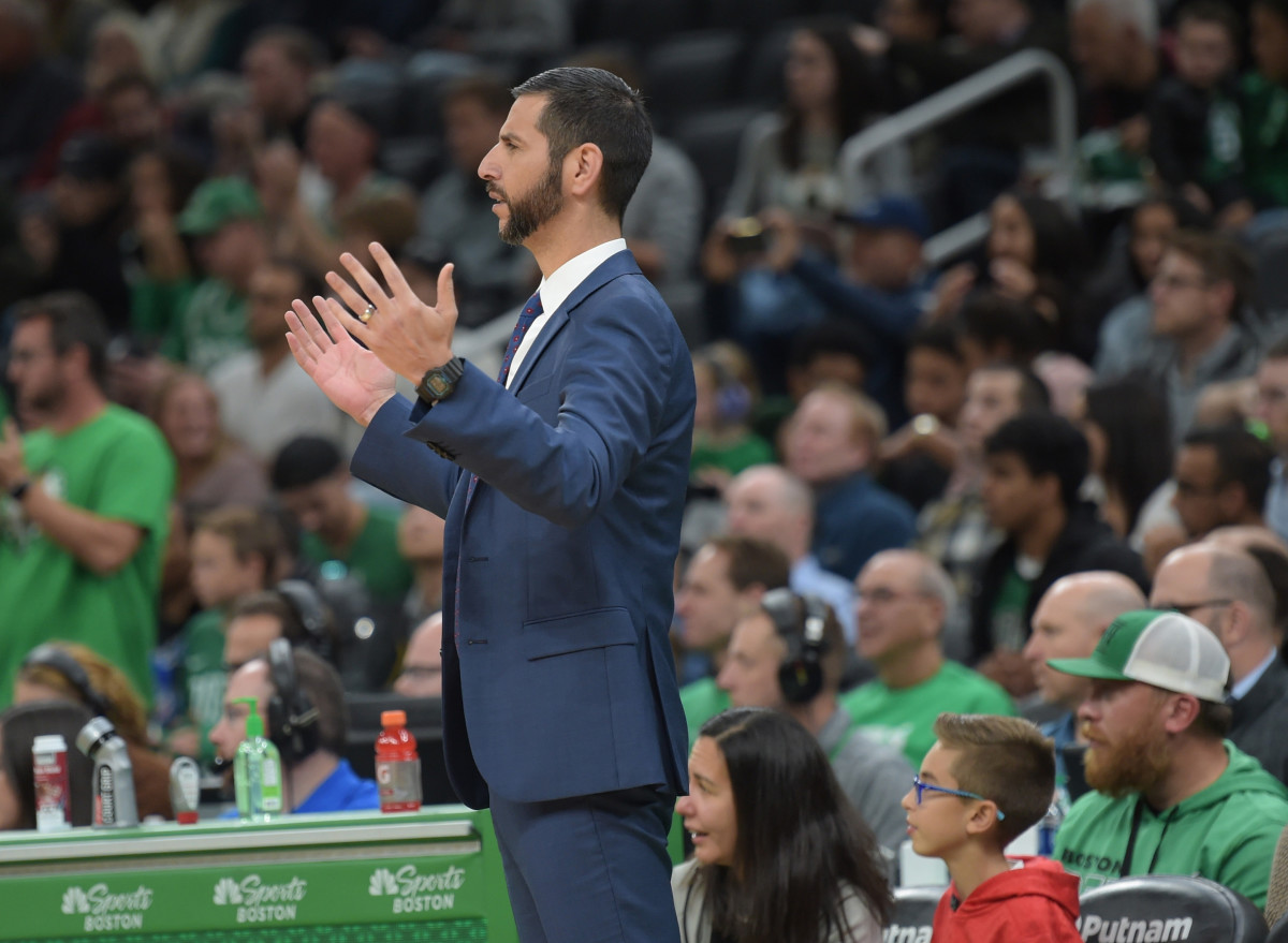 Charlotte Hornets head coach James Borrego reacts during the first half again the Boston Celtics at TD Garden. (Bob DeChiara-USA TODAY Sports)