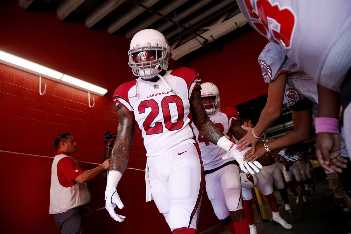 Oct 7, 2018; Santa Clara, CA, USA; Arizona Cardinals linebacker Deone Bucannon (20) exits the tunnel before the start of the game against the San Francisco 49ers at Levi's Stadium.
