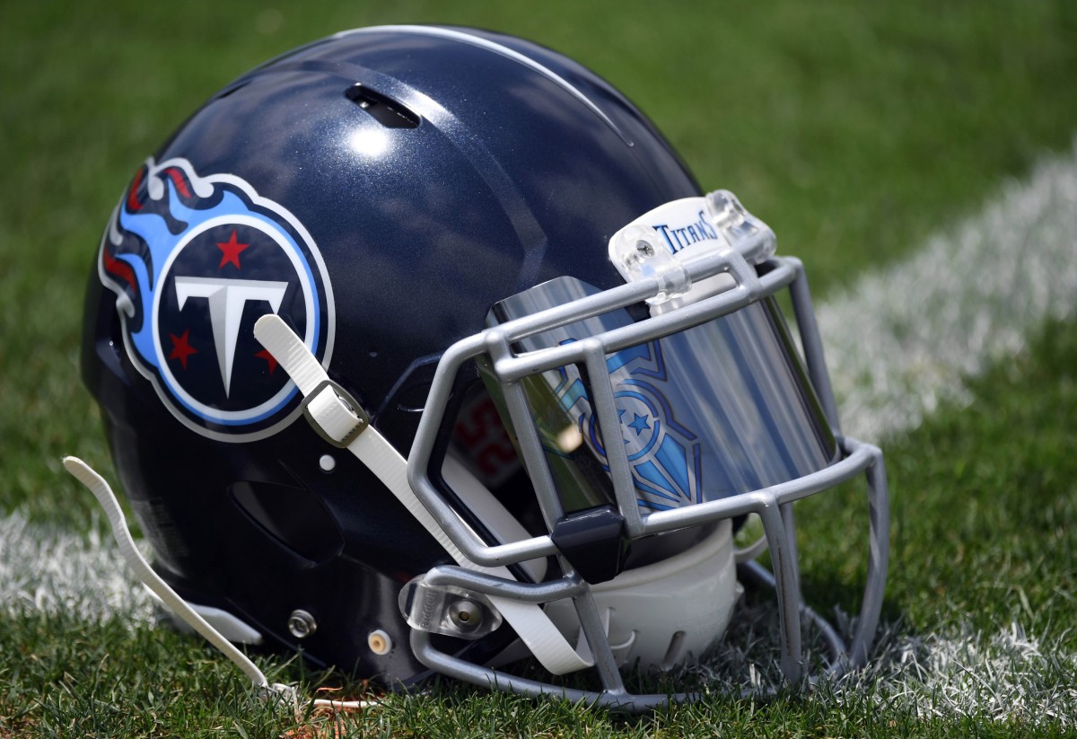 General view of the Tennessee Titans new helmet during minicamp at Saint Thomas Sports Park.