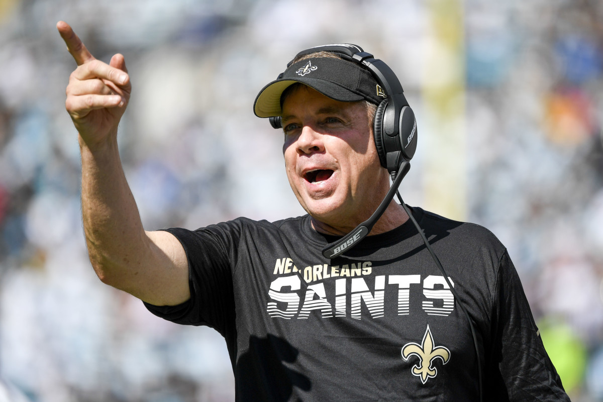 Oct 13, 2019; Jacksonville, FL, USA; New Orleans Saints head coach Sean Payton reacts during the third quarter against the Jacksonville Jaguars at TIAA Bank Field. Mandatory Credit: Douglas DeFelice-USA TODAY Sports