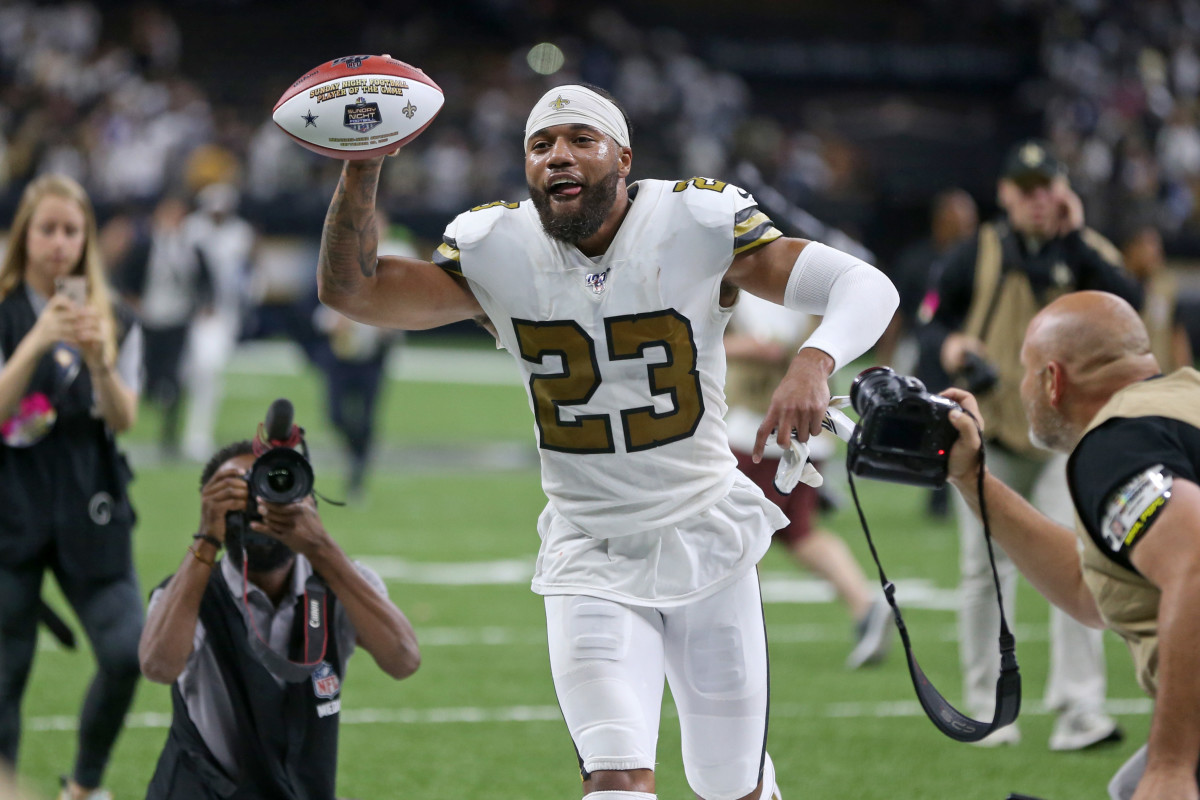 Sep 29, 2019; New Orleans, LA, USA; New Orleans Saints cornerback Marshon Lattimore (23) runs off the field at the end of their game against the Dallas Cowboys at the Mercedes-Benz Superdome. Mandatory Credit: Chuck Cook-USA TODAY Sports