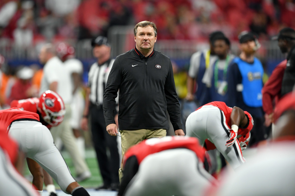 Kirby Smart in warm-ups, prior to the 2018 SEC Championship Game.