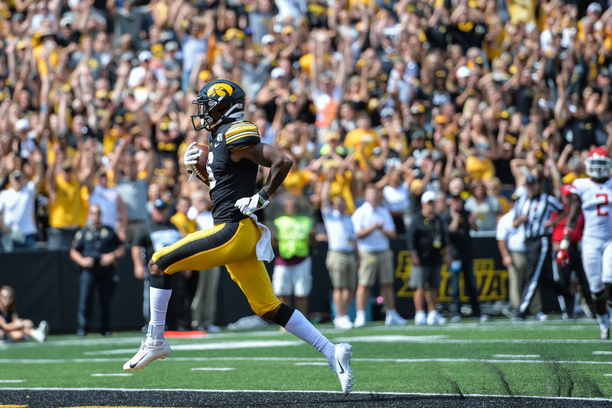 Iowa's Ihmir Smith-Marsette scores in the Sept. 7 win over Rutgers at Kinnick Stadium.