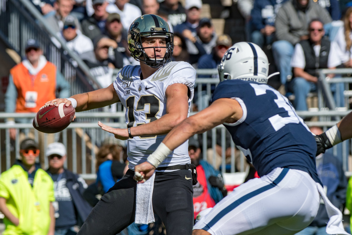Purdue quarterback Jack Plummer (13) has thrown for 965 yards and seven touchdowns this season.