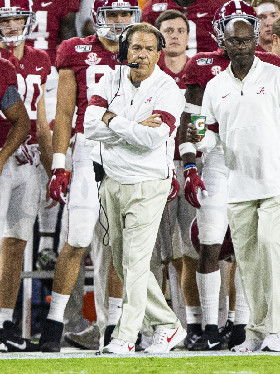 Nick Saban on the sideline against Tennessee