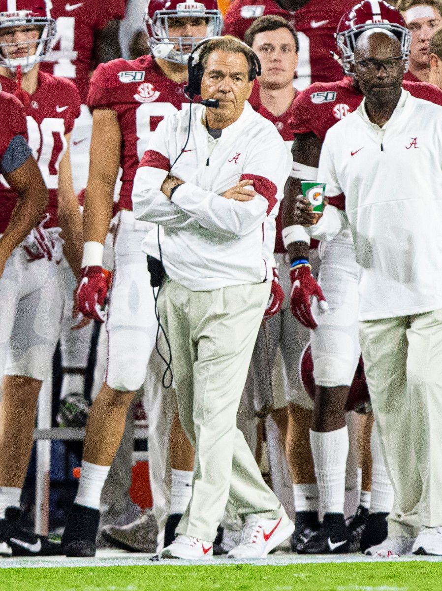 Nick Saban on the sideline against Tennessee