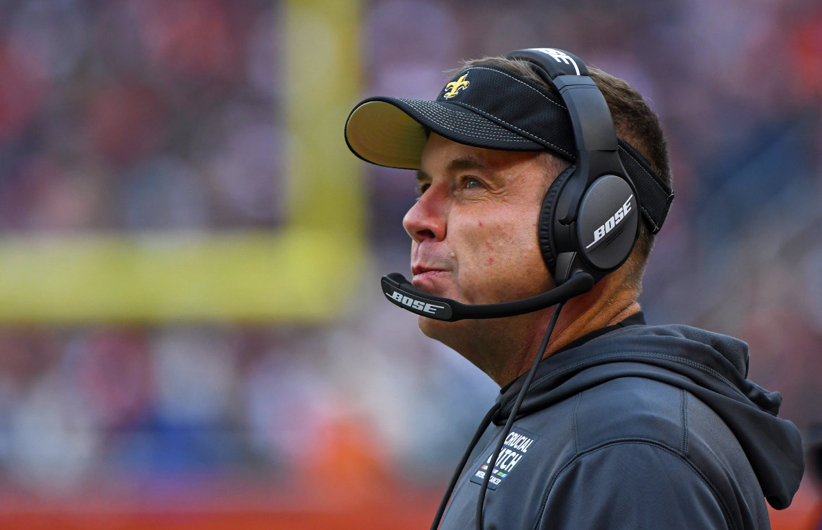 Oct 20, 2019; Chicago, IL, USA; New Orleans Saints head coach Sean Payton during the first half against the Chicago Bears at Soldier Field. Mandatory Credit: Mike DiNovo-USA TODAY Sports