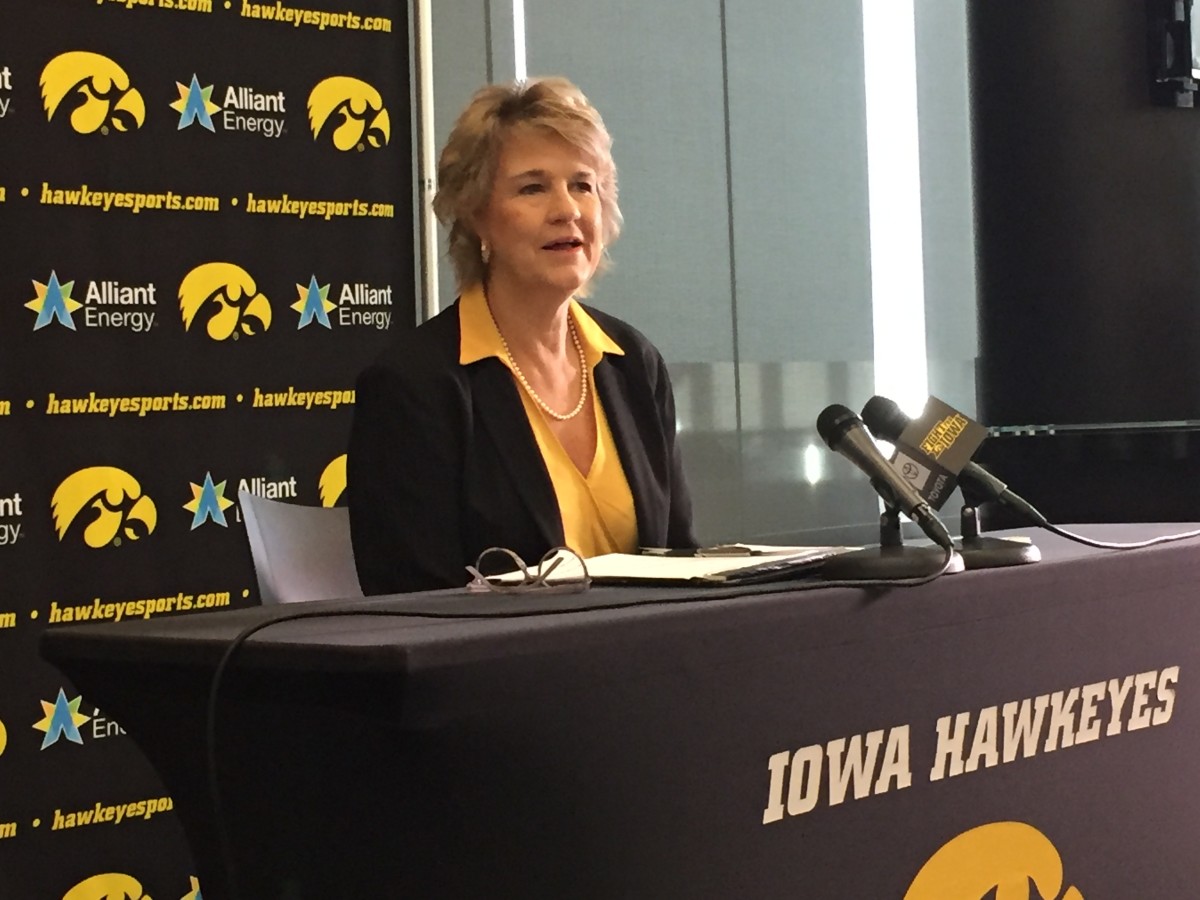 Iowa women's basketball coach Lisa Bluder speaks during Thursday's media day.