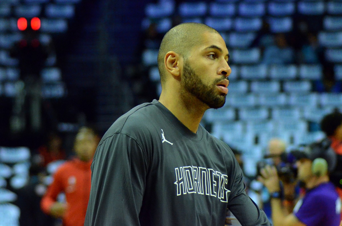 Nic Batum warms up before the Hornets' game vs. the Bulls on Oct. 23, 2019. (Mitchell Northam / Sports Illustrated - Maven)