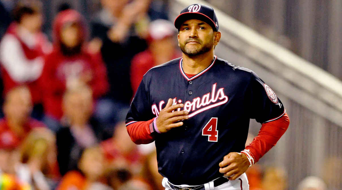 Oct 25, 2019; Washington, DC, USA; Washington Nationals manager Dave Martinez during the fifth inning against the Houston Astros in game three of the 2019 World Series at Nationals Park. Mandatory Credit: Tommy Gilligan-USA TODAY Sports