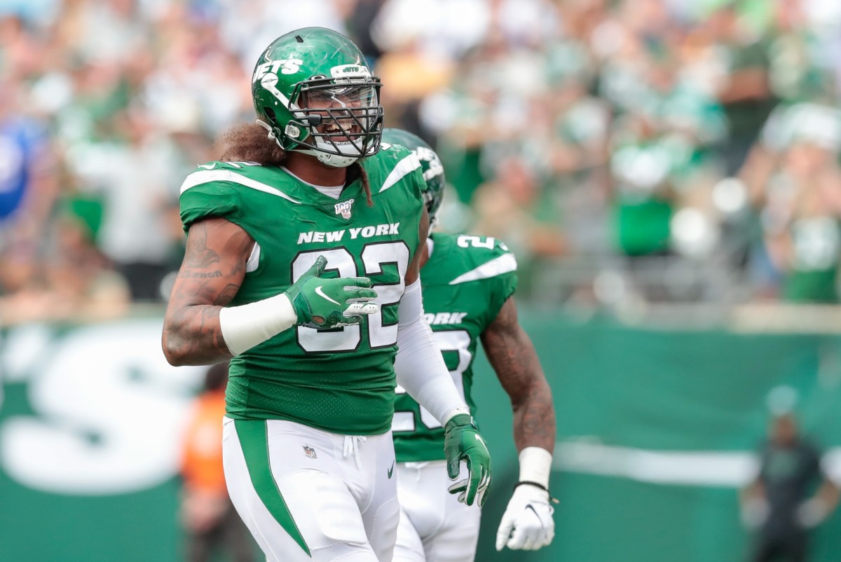 Sep 8, 2019; East Rutherford, NJ, USA; New York Jets defensive end Leonard Williams (92) celebrates during the second half against the Buffalo Bills at MetLife Stadium.