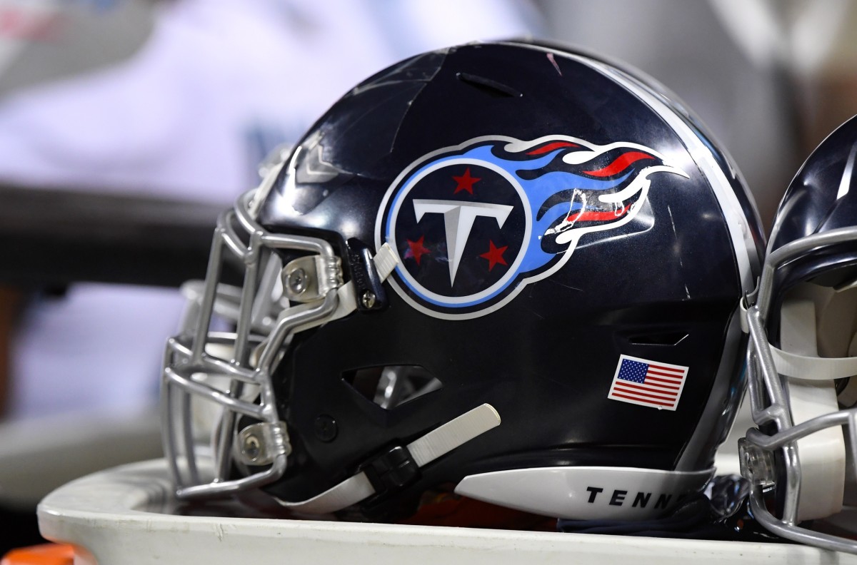 A detailed view of the Tennessee Titans helmet during the second half against the Chicago Bears at Soldier Field.