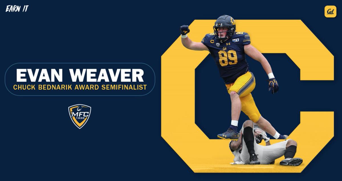 Cal linebacker Evan Weaver, who leads the NCAA in tackles and was a consensus mid-season All-American, is one of just two Pac-12 Conference athletes among the 20 semifinalists for the Chuck Bednarik Award that goes to the nation’s top defensive player.