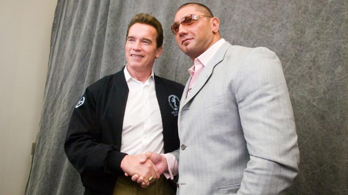Arnold Schwarzenegger with Dave Bautista