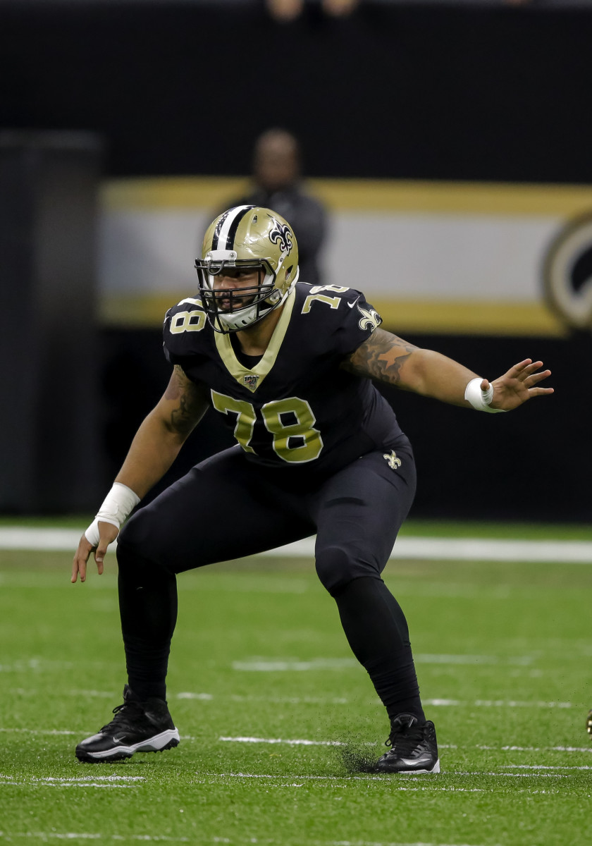 Oct 27, 2019; New Orleans, LA, USA; New Orleans Saints center Erik McCoy (78) blocks against the Arizona Cardinals during the first quarter at the Mercedes-Benz Superdome. Mandatory Credit: Derick E. Hingle-USA TODAY Sports