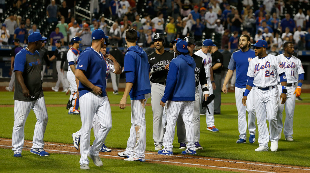 MetsRockies Benches clear after Ian Desmond hit by pitch (video