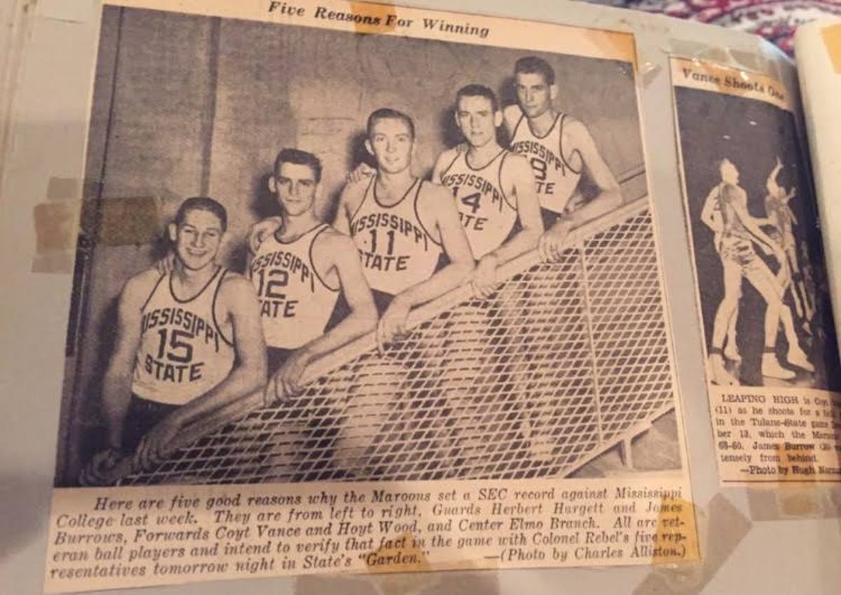 Joe Burrow comes from a sports family. His grandfather, James, played point guard at Mississippi State in the 1940s and 1950s. He's pictured here second from the left in the No. 12 jersey. 