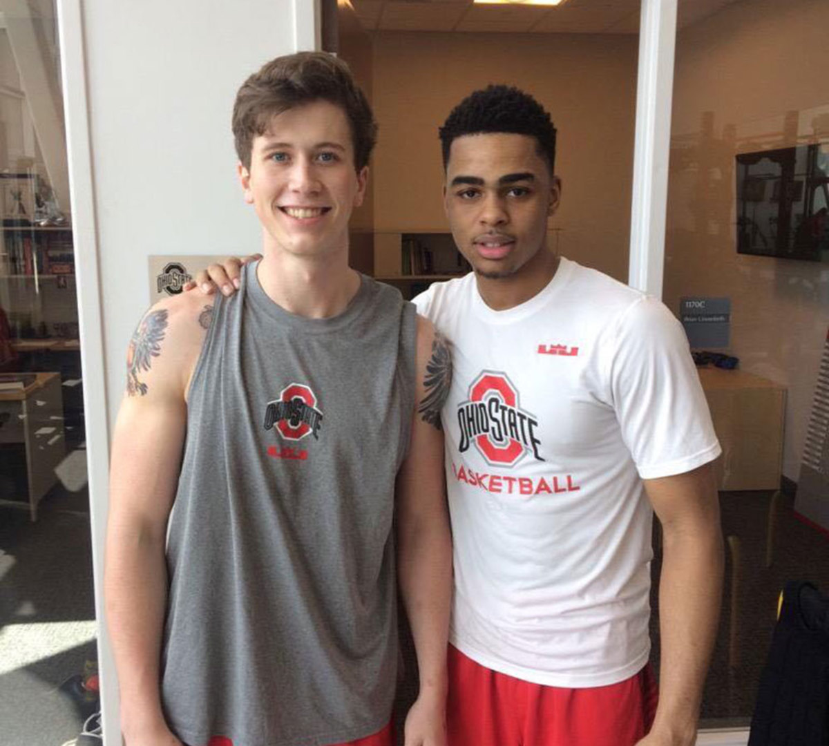 Former Ohio State walk-on Jake Lorbach with former Buckeye D'Angelo Russell.