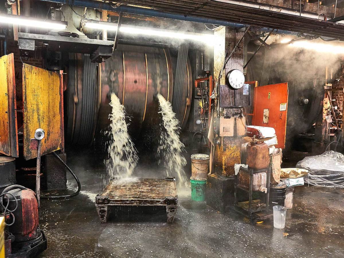 After the hides are folded they're placed in a barrel at Gerten Fur & Hides.