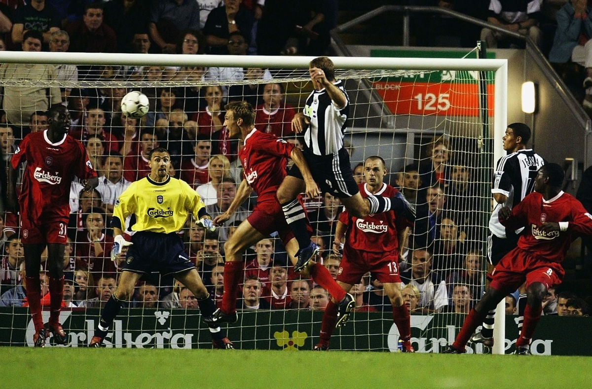 Alan Shearer of Newcastle United scores the second goal