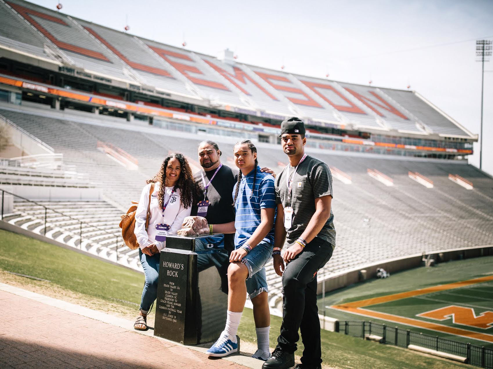 DJ Uiagalelei, the top-ranked quarterback in the 2020 class, visited Clemson last month with his family. From left to right, his mother Tausha, father Dave and brother Matayo.