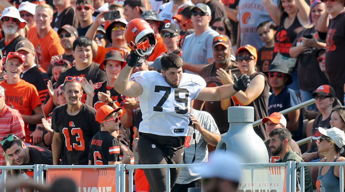 Among Forbes's rookie duties was firing up the training camp crowd.