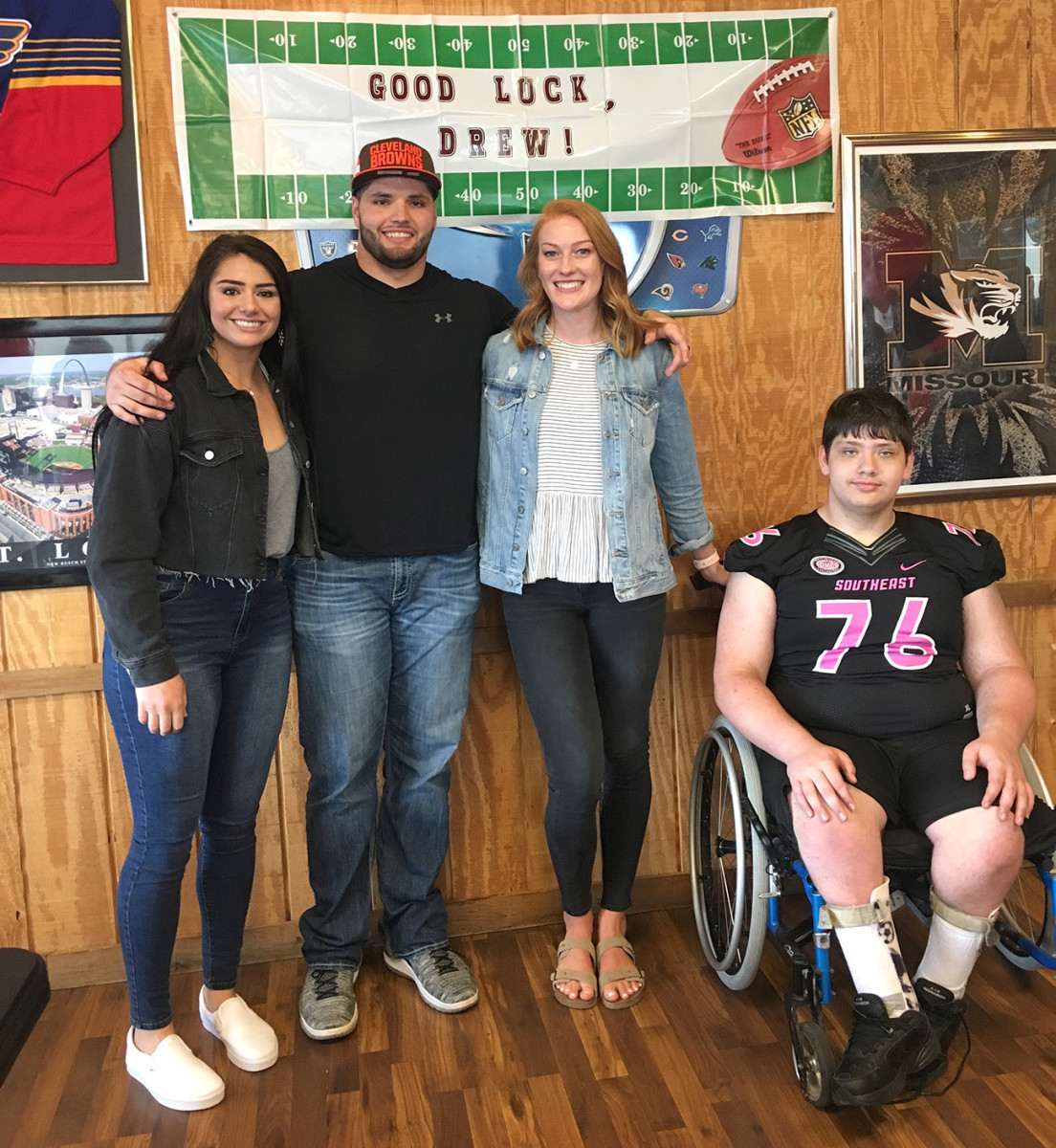 Sister Holly, Drew, wife Emily and brother Brett on draft day.