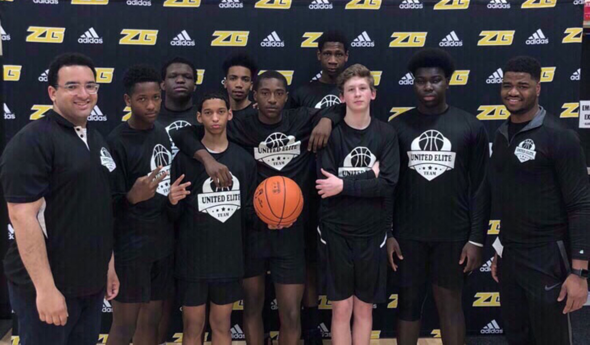 Timmance McKinney (far right) oversees United Elite, an AAU team comprised of players from neighborhoods surrounding Boston.