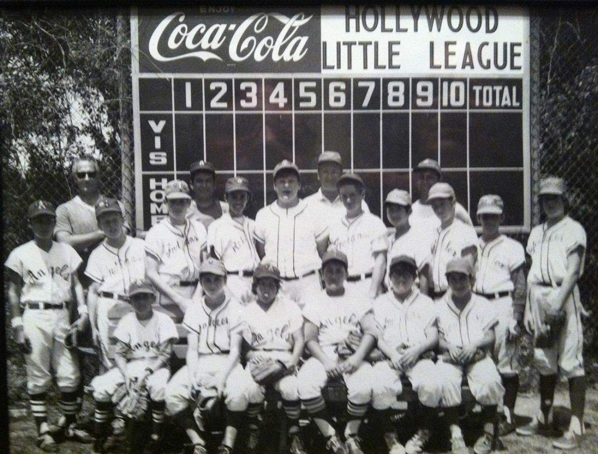 Reid's Hollywood Little League team photo, circa 1970. The 12-year-old Reid is in the middle of the back row, in the adult-sized jersey.