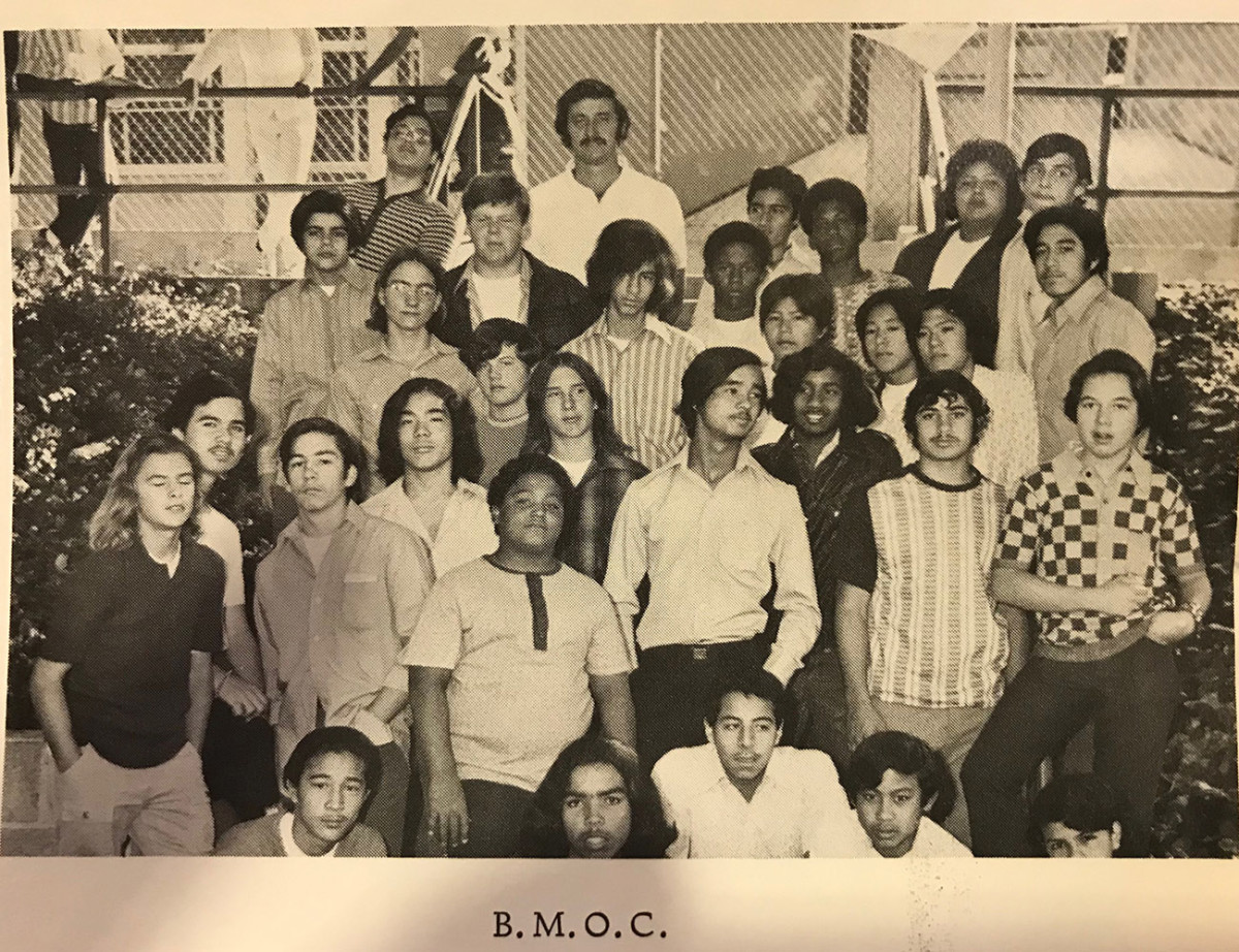 Reid (back row, second from left in black jacket) with the Thomas Starr King Junior High Big Men on Campus, who helped keep the peace around the school.