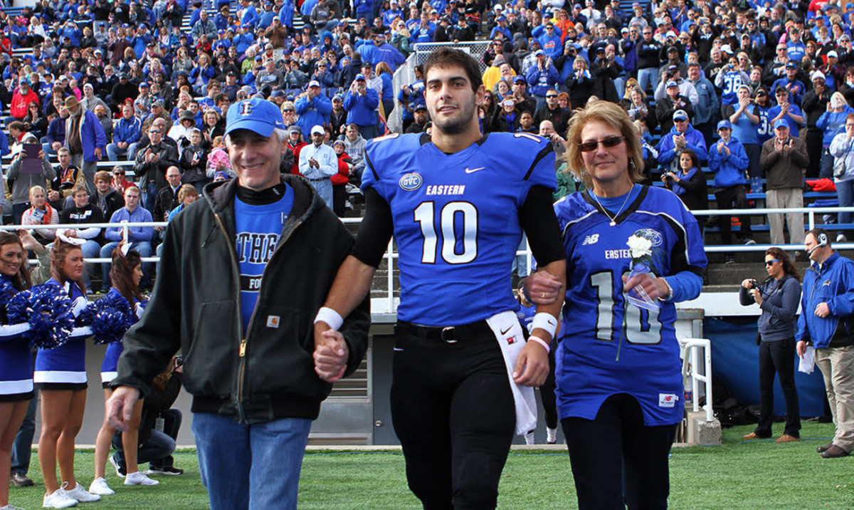 Garoppolo with parents Tony and Denise at EIU's Senior Day in 2013.