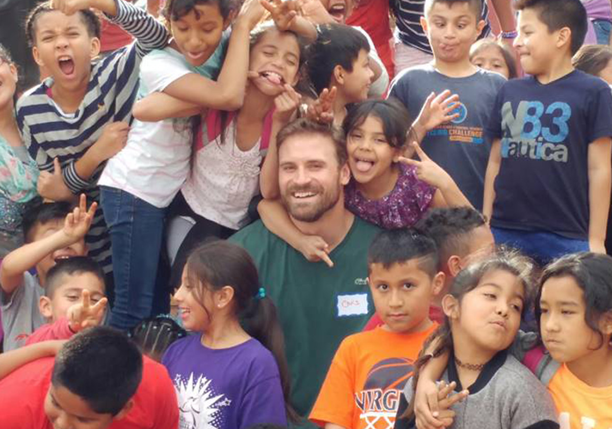 Chris Long at the Southwood Branch of Boys & Girls Club of Central Virginia the day he signed with Eagles.