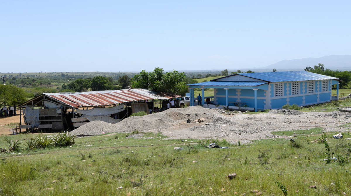 The original school (left) and the bright blue first replacement.