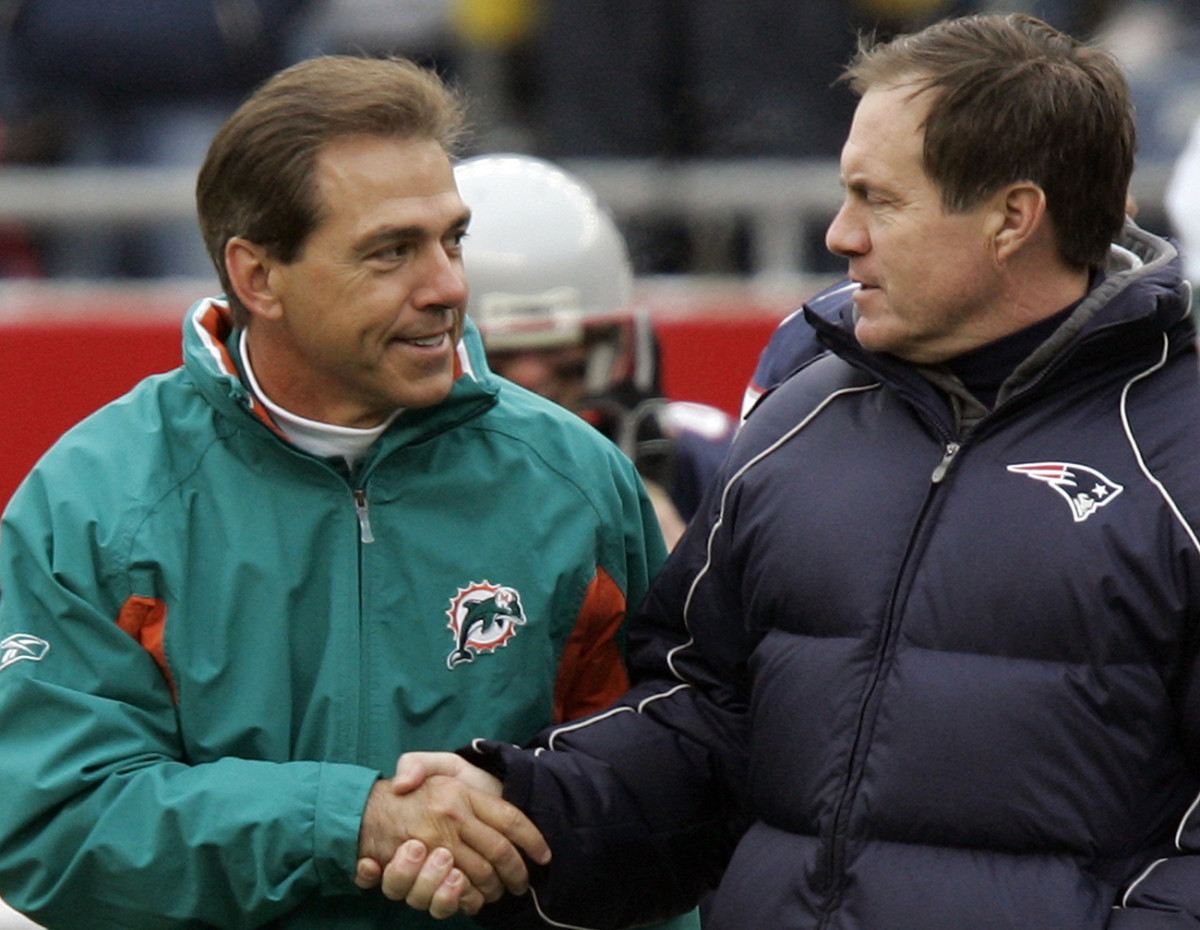 Saban and Belichick before their teams squared off in the 2005 season finale.