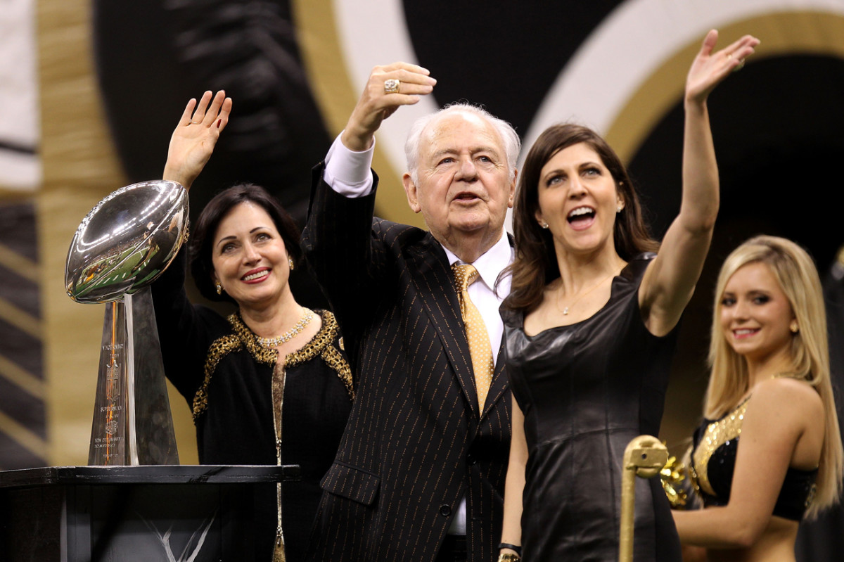 Gayle, Tom and Rita Benson in happier times, celebrating the Saints’ Super Bowl victory in 2010.