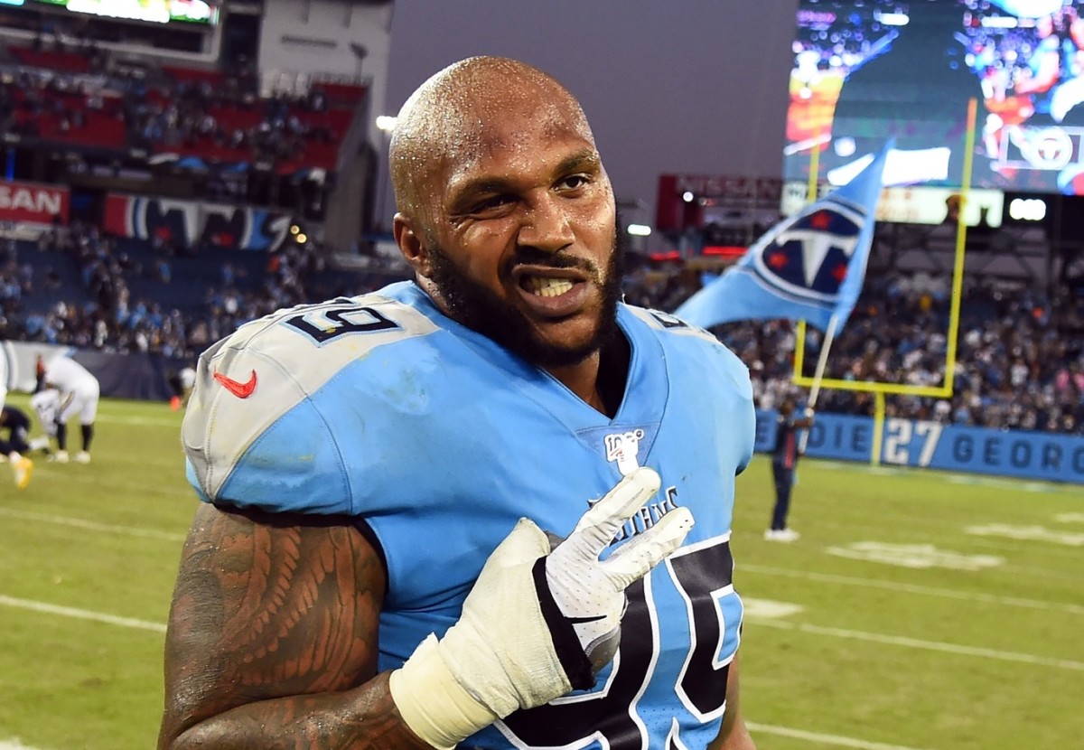 Tennessee Titans defensive end Jurrell Casey (99) celebrates after a win against the Los Angeles Chargers at Nissan Stadium.