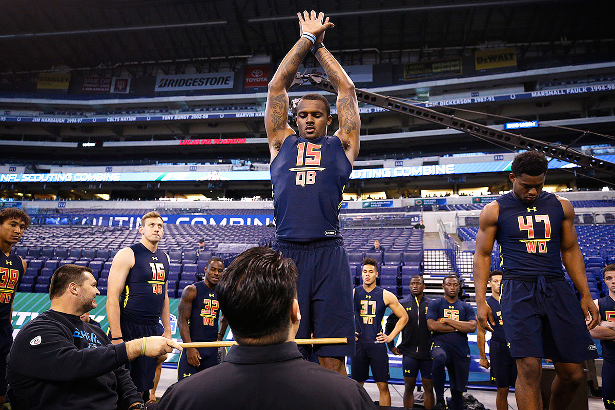 Texans QB Deshaun Watson has his measurements taken during last year's NFL Scouting Combine.