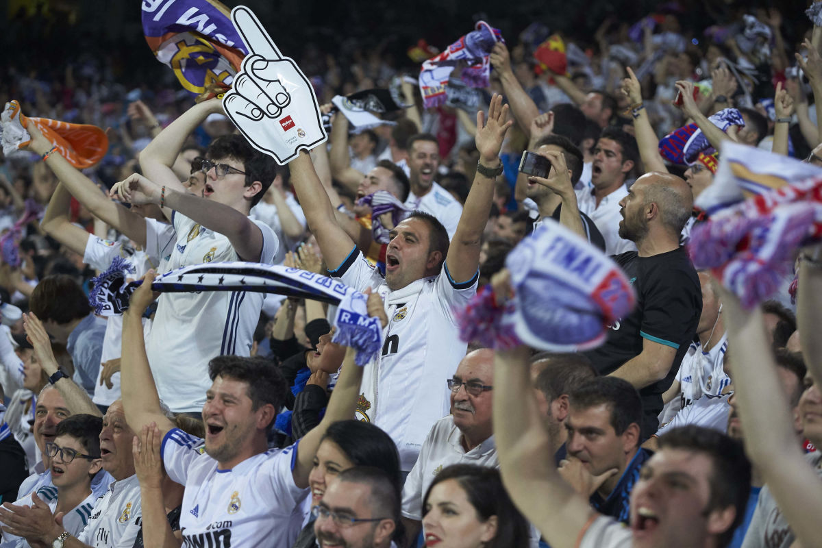 Real Madrid Fans Watch The UEFA Champions League Final Against Liverpool At Bernabeu stadium