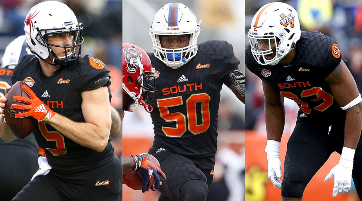 Kyle Lauletta, Darius Leonard and Marcus Davenport at the Senior Bowl.