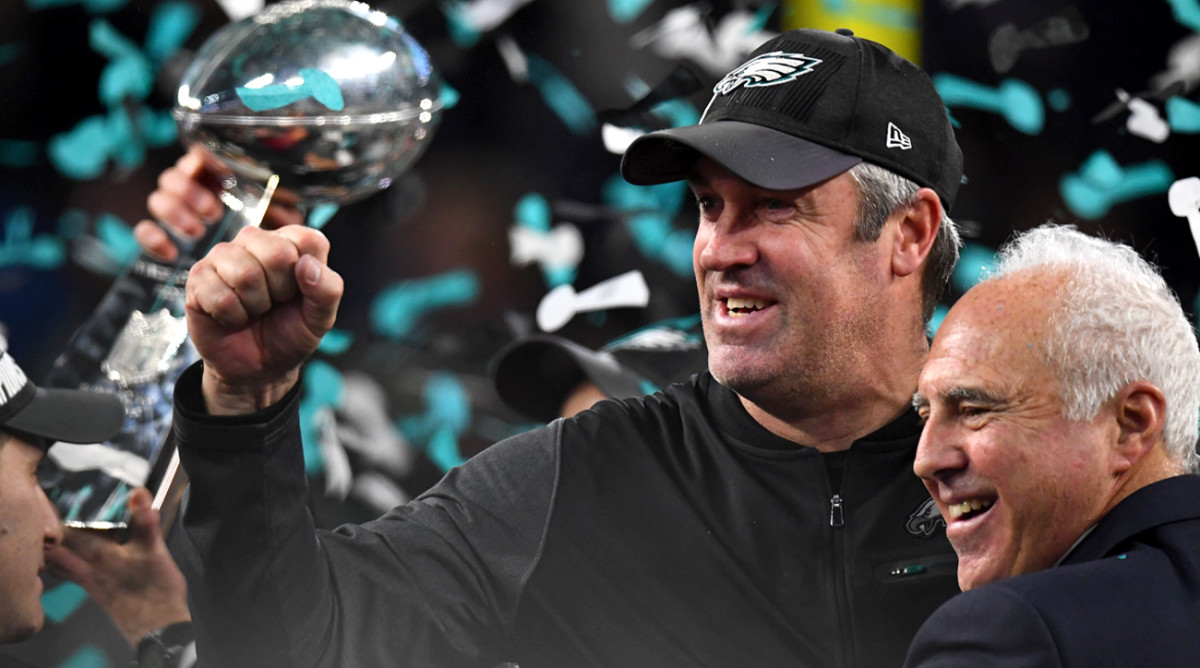 Pederson and Lurie celebrate Philly’s first Super Bowl title.
